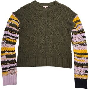 Lisa‎ Todd Knit Sweater Sz S Olive Green Lavender Striped Whimsical